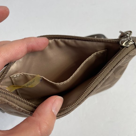 Coach Logo Canvas Wristlet 6"x4" Clutch Bag Wallet Coin Purse Taupe Brown Small - Picture 5 of 11